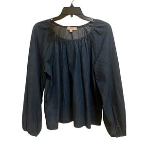 LOFT Navy Gathered Neck Blouse